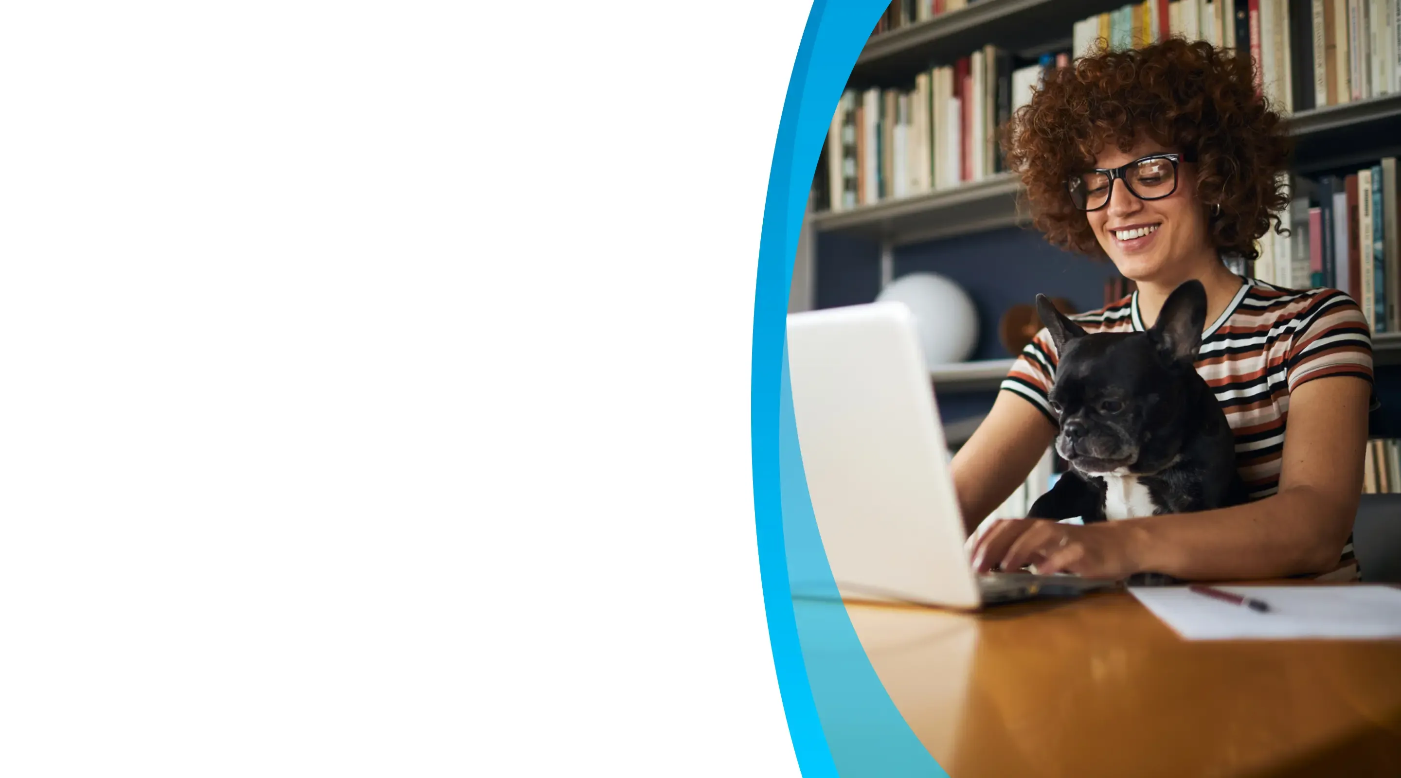 Woman with her dog and computer